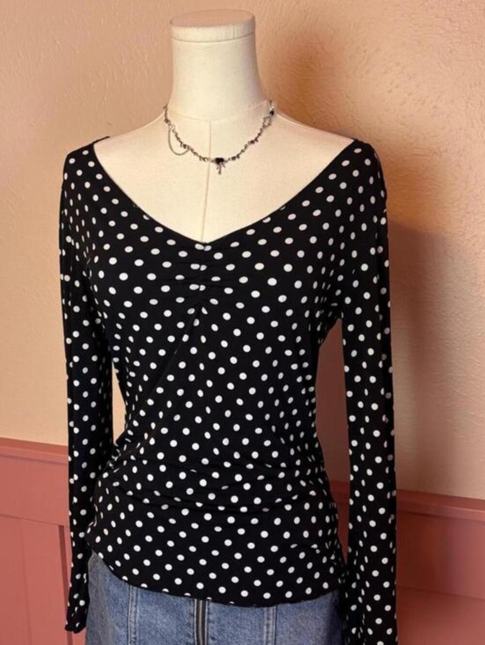 polka dot bell sleeve top wrapper black white y2k 2000s